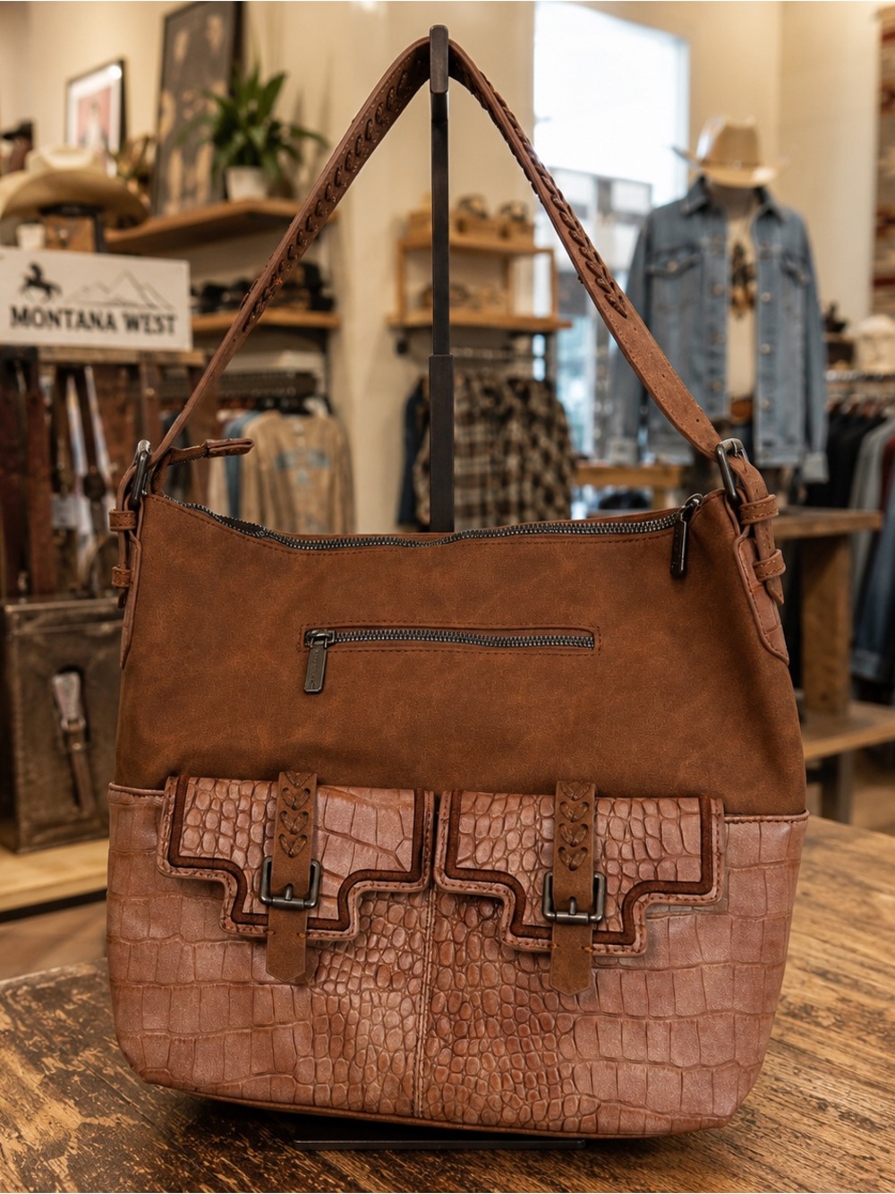 Montana West Brown Croc Print Concealed Carry Hobo Shoulder Bag